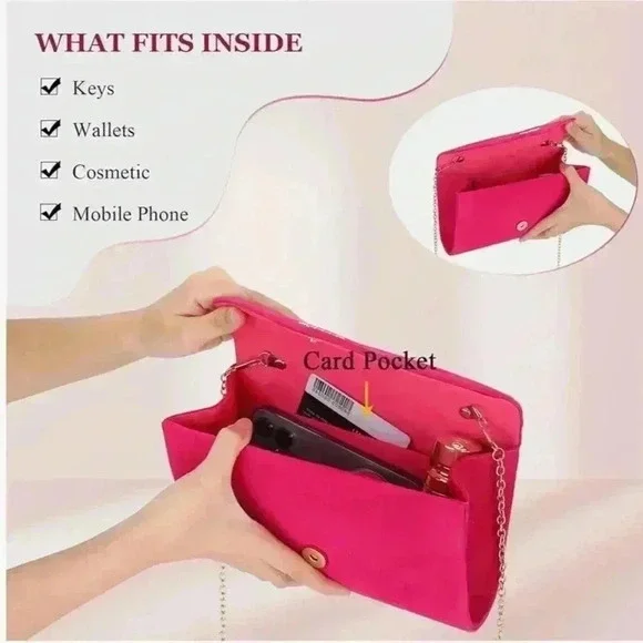 Women Faux Suede Evening Clutch Bags Formal Party Wedding Purses Barbie NWT - Picture 4 of 16